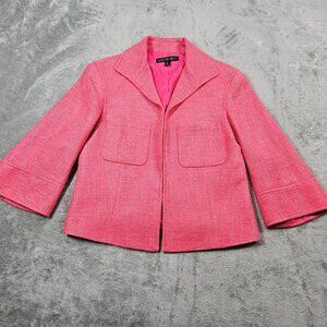 Lafayette 148 Blazer Womens 4 Pink Tweed 3/4 Sleeve Preppy Office Jacket